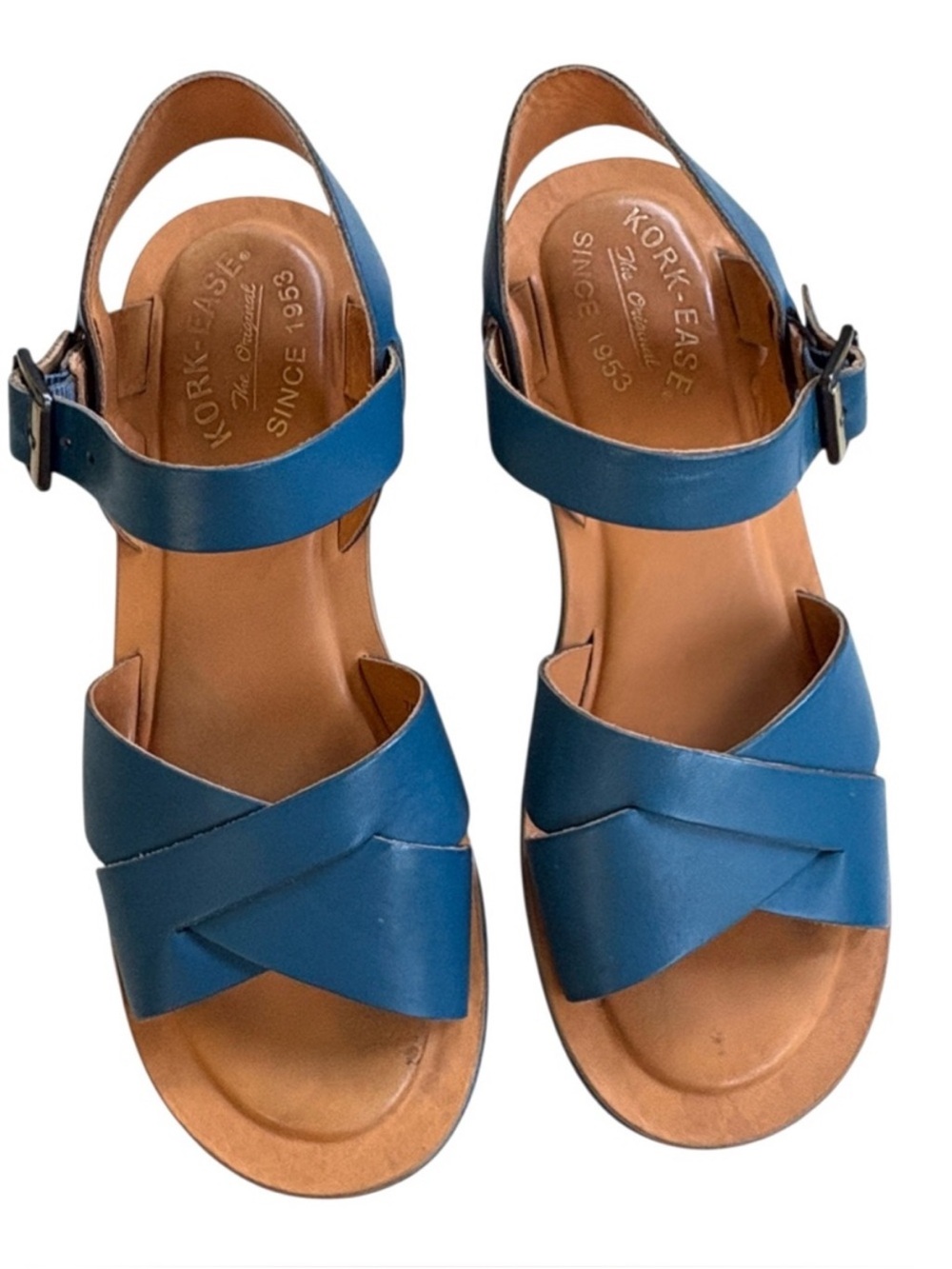 Kork-Ease Leather Wedge Sandals Blue Women’s Size 7 EUC - Picture 2 of 7